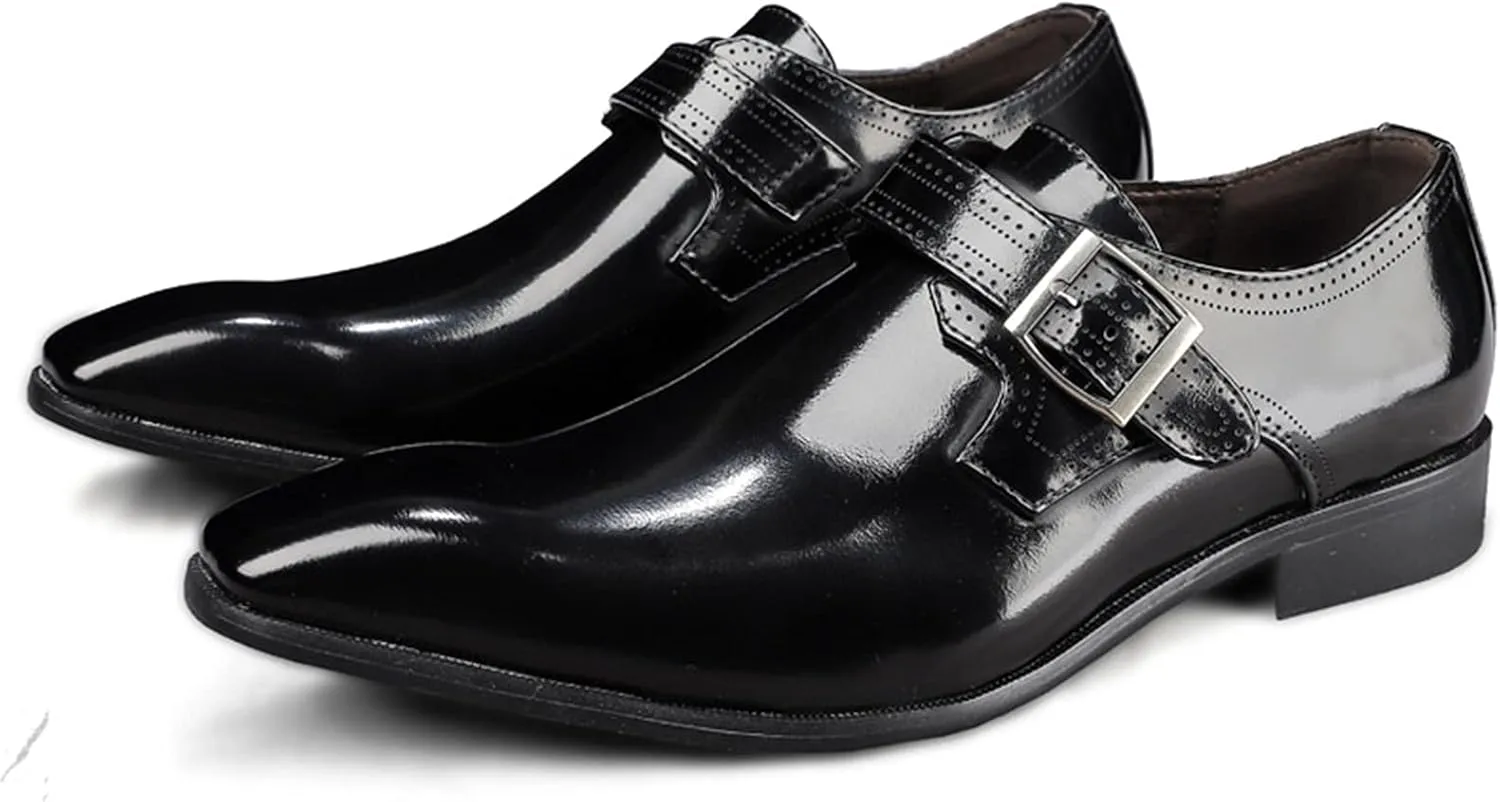 Dress Oxford Shoes for Men Slip On Monk Strap Squre Toe Vegan Leather Rubber Sole Block Heel Slip Resistant Casual
