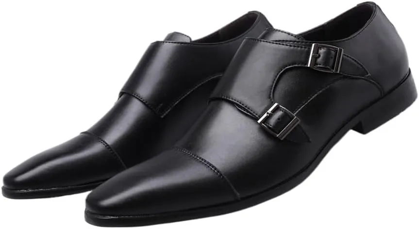 Dress Oxford Shoes for Mens French Leather Comfort Orthopedic Slip On Low Top Tuxedo Double Monk