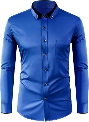 Dress Shirts for Men Regular Fit Casual Long Sleeve Button Down Business Work Blouse Fashion Lapel Formal Shirt