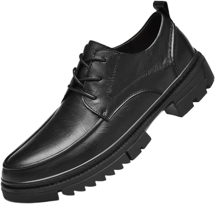 Dress Shoes for Men Lace-up Comfort Orthopedic Round Toe Synthetic Leather Non Slip Low Top Block Heel Anti-Slip Office
