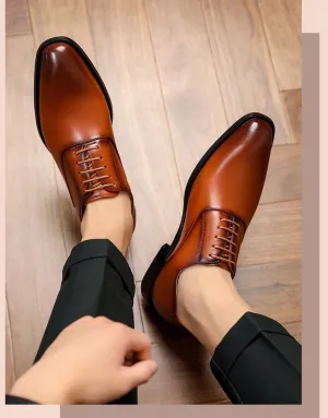 Dress Shoes for Men Lace Up Square Burnished Toe Vegan Leather Oxford Shoes Non Slip Anti-Slip Block Heel Rubber Sole Classic(Brown,10.5)
