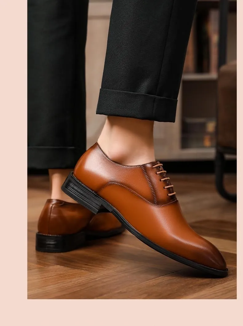 Dress Shoes for Men Lace Up Square Burnished Toe Vegan Leather Oxford Shoes Non Slip Anti-Slip Block Heel Rubber Sole Classic(Brown,10.5)