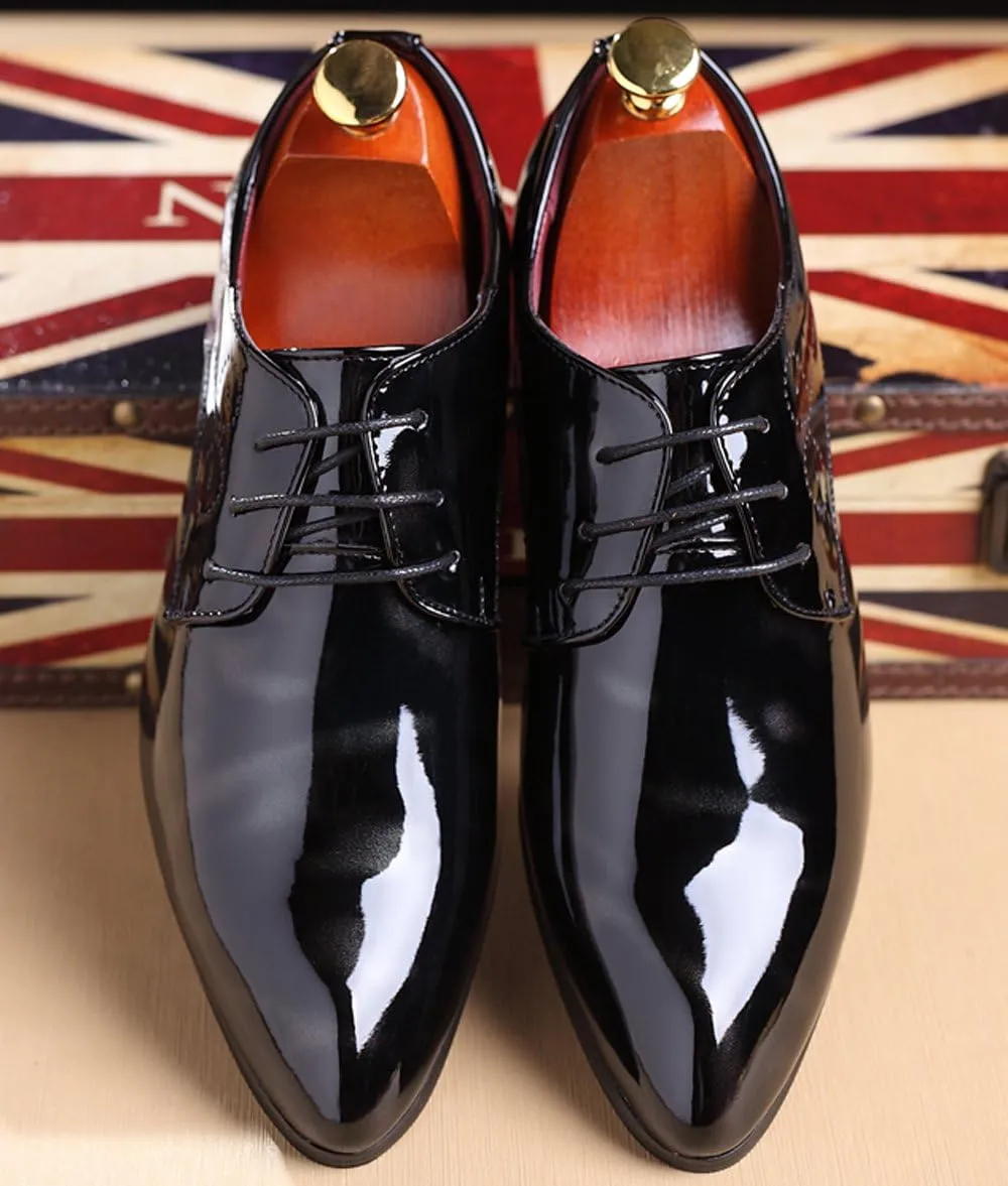 Dress Shoes Men Pointed Toe Floral Patent Leather Lace Up Oxford Fashion Formal Shoes Black Blue Red
