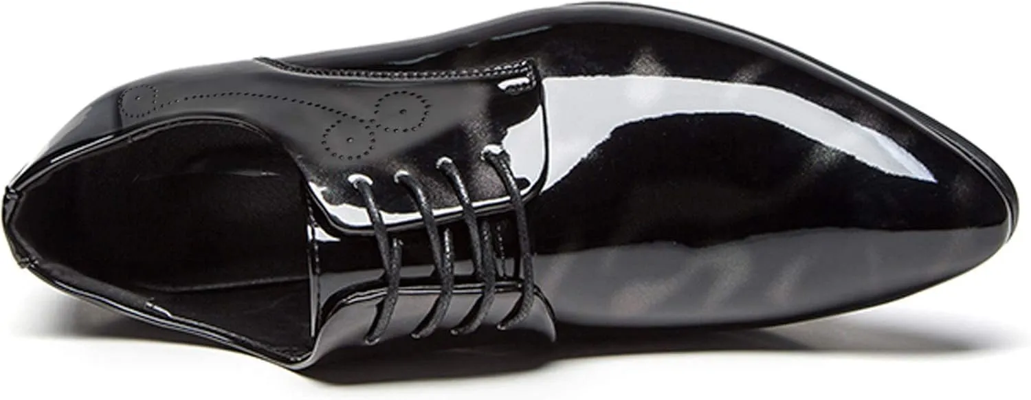 Dress Shoes Men Pointed Toe Floral Patent Leather Lace Up Oxford Fashion Formal Shoes Black Blue Red