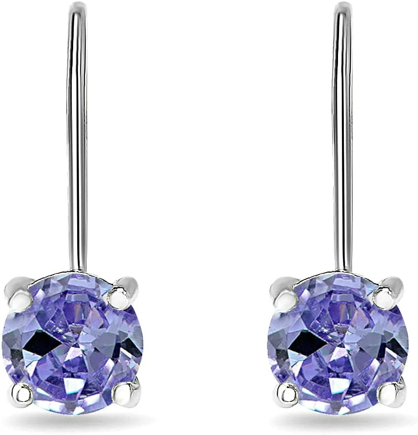 Earrings for Women, Birthstone Earrings, Genuine or Synthetic Gemstone, 6mm Round Leverback Earrings, Drop Earrings, Dangle Earrings for Women Sterling Silver Earrings Gold Flash