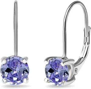 Earrings for Women, Birthstone Earrings, Genuine or Synthetic Gemstone, 6mm Round Leverback Earrings, Drop Earrings, Dangle Earrings for Women Sterling Silver Earrings Gold Flash