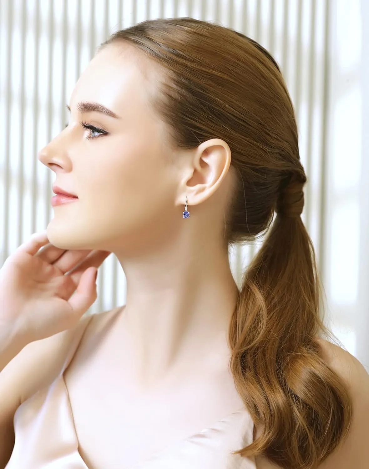 Earrings for Women, Birthstone Earrings, Genuine or Synthetic Gemstone, 6mm Round Leverback Earrings, Drop Earrings, Dangle Earrings for Women Sterling Silver Earrings Gold Flash