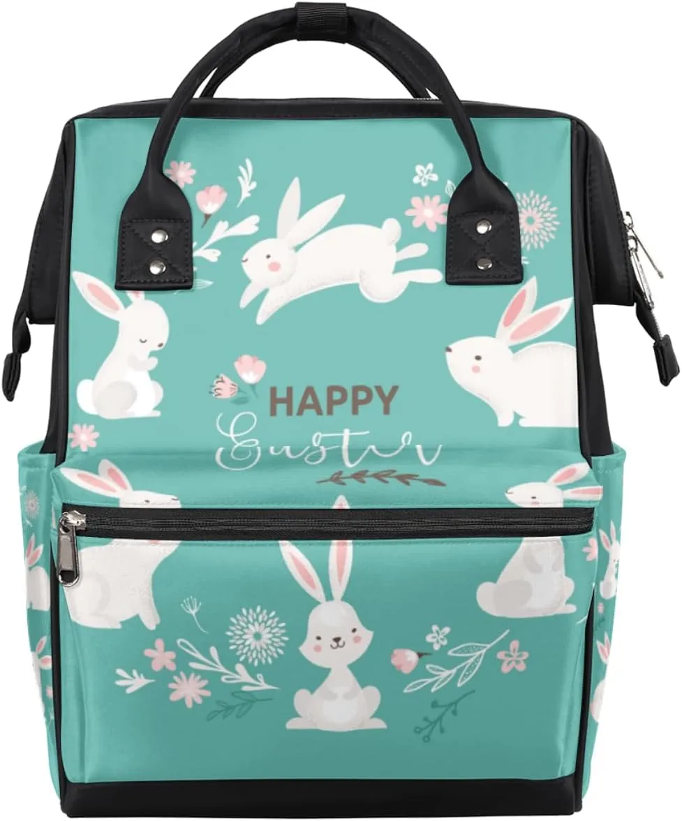 Easter Bunny Diaper Bag Tote Large Capacity Waterproof with Adjustable Shoulder Strap and Pram Straps Mommy Bag for Hospital Beach Weekender Travel