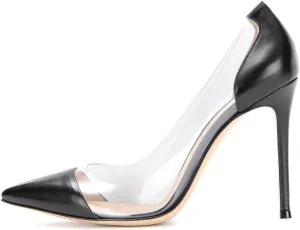 Eldof Womens High Heel Clear Pumps | 10cm Pointed Cap Toe Transparent PVC Stilettos | Wedding Dress Event Pumps Shoes