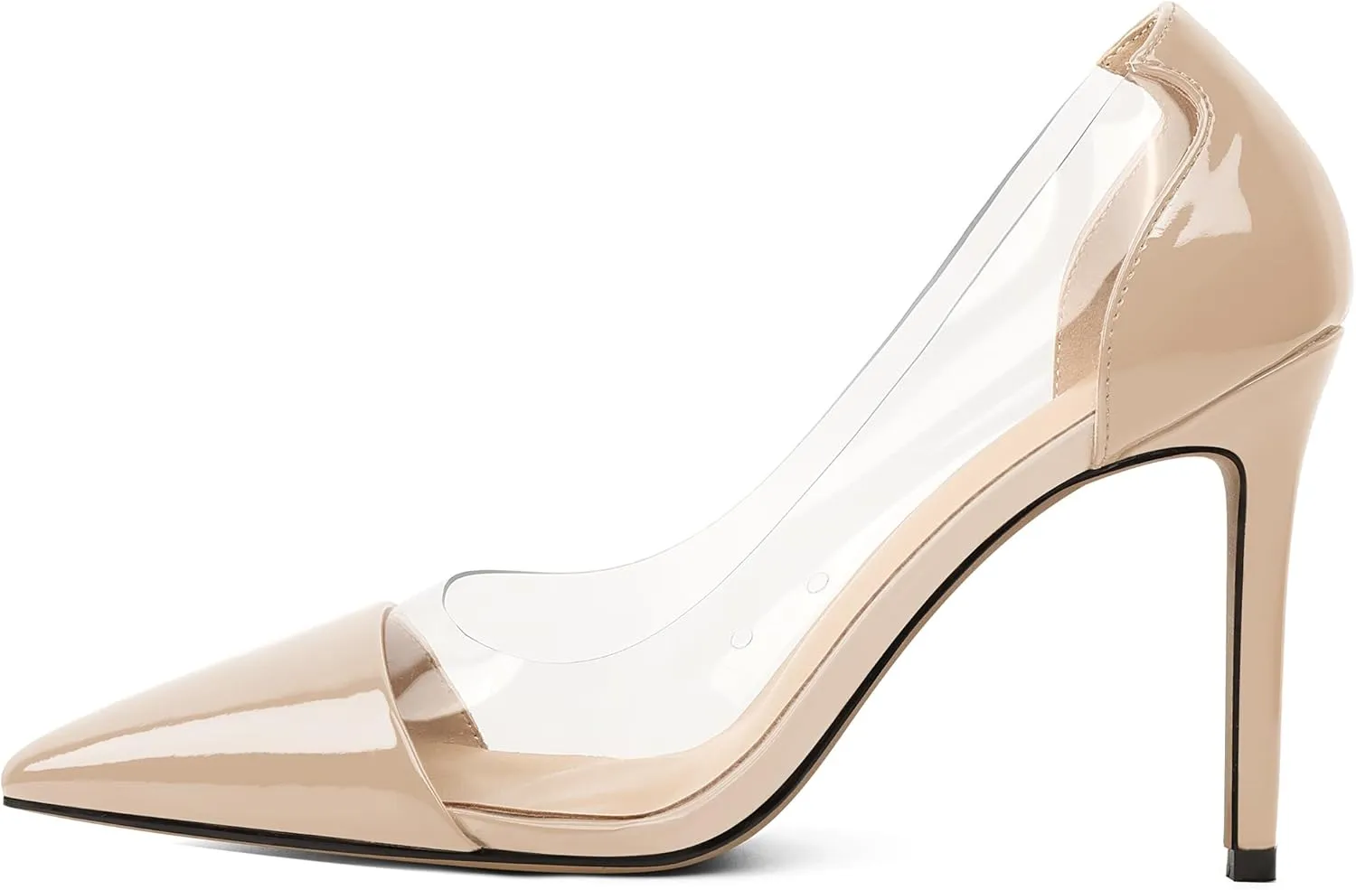Eldof Womens High Heel Clear Pumps | 10cm Pointed Cap Toe Transparent PVC Stilettos | Wedding Dress Event Pumps Shoes