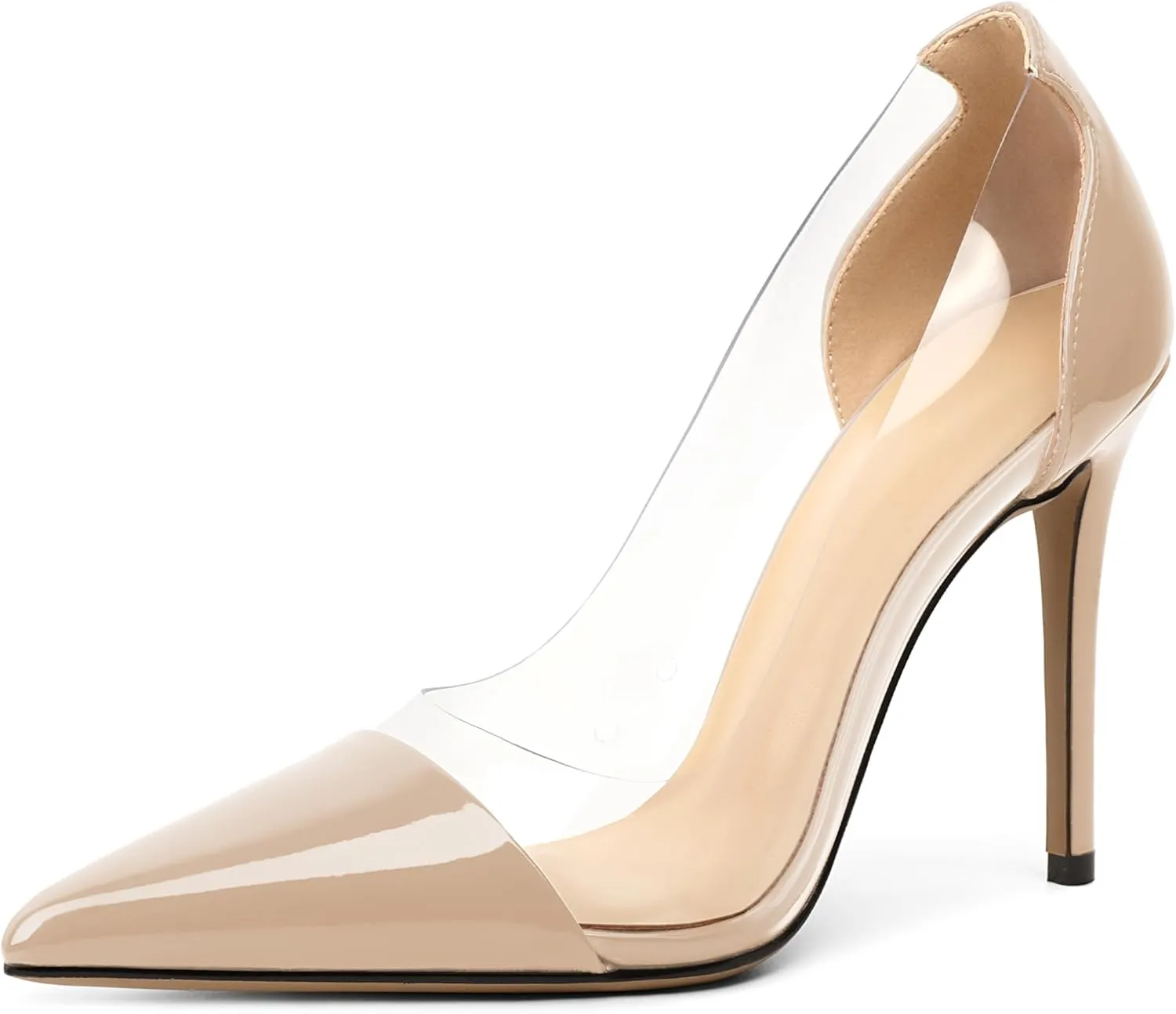 Eldof Womens High Heel Clear Pumps | 10cm Pointed Cap Toe Transparent PVC Stilettos | Wedding Dress Event Pumps Shoes