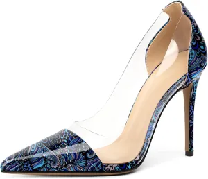 Eldof Womens High Heel Clear Pumps | 10cm Pointed Cap Toe Transparent PVC Stilettos | Wedding Dress Event Pumps Shoes