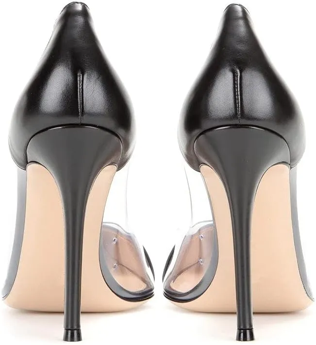 Eldof Womens High Heel Clear Pumps | 10cm Pointed Cap Toe Transparent PVC Stilettos | Wedding Dress Event Pumps Shoes