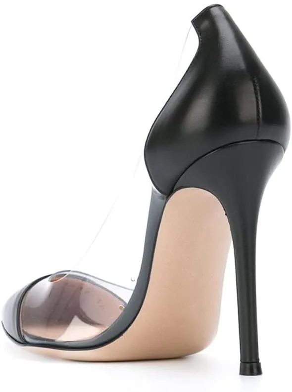 Eldof Womens High Heel Clear Pumps | 10cm Pointed Cap Toe Transparent PVC Stilettos | Wedding Dress Event Pumps Shoes