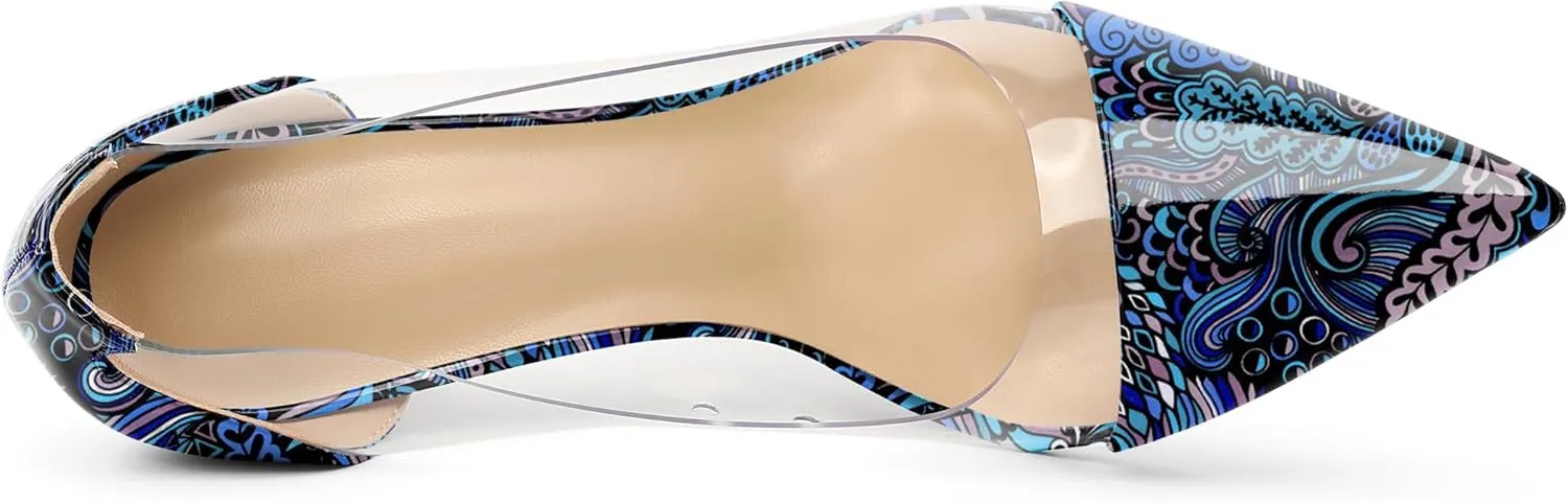 Eldof Womens High Heel Clear Pumps | 10cm Pointed Cap Toe Transparent PVC Stilettos | Wedding Dress Event Pumps Shoes