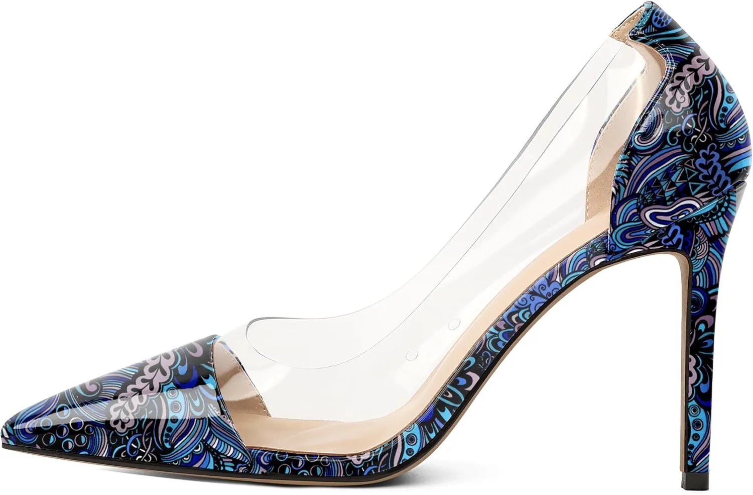 Eldof Womens High Heel Clear Pumps | 10cm Pointed Cap Toe Transparent PVC Stilettos | Wedding Dress Event Pumps Shoes
