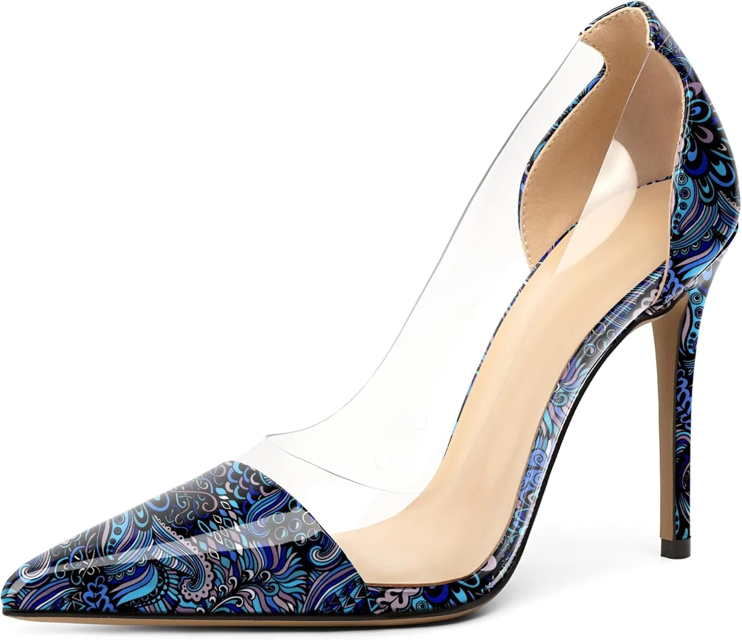 Eldof Womens High Heel Clear Pumps | 10cm Pointed Cap Toe Transparent PVC Stilettos | Wedding Dress Event Pumps Shoes