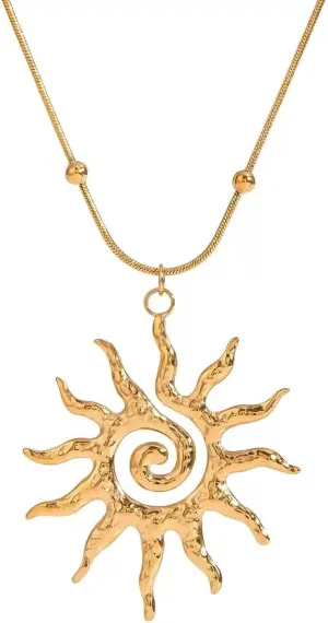 Elegant Gold Necklace for Women Gold Plated Sun Moon Pendant Necklace Boho Vintage Hammered Circle Coin Necklaces for Women Minimalist Spiral Design Chunky Jewelry Prom Birthday Gift for Her