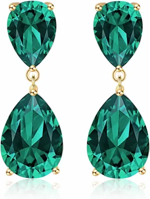 Emerald Earrings Green Large Emerald green Teardrop Drop Estate Style Earrings for Women Rhinestone Crystal Fashion Prom Wedding Waterdrop Dangle Earrings