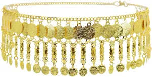Ethnic Gold Silver Coin Tassel Waist Chains for Women, Dance Beach Party Belly Body Chains,Retro Sexy Dress Jewelry Accessories Adjustable Belt Chains Gift