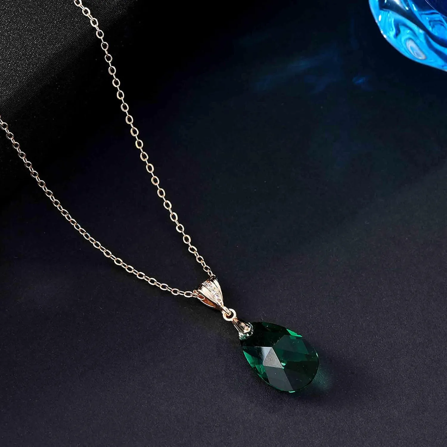 EVEVIC Austrian Crystals Teardrop Pendant Necklace for Women 14K Gold Plated Eco-friendly Brass Hypoallergenic Jewelry