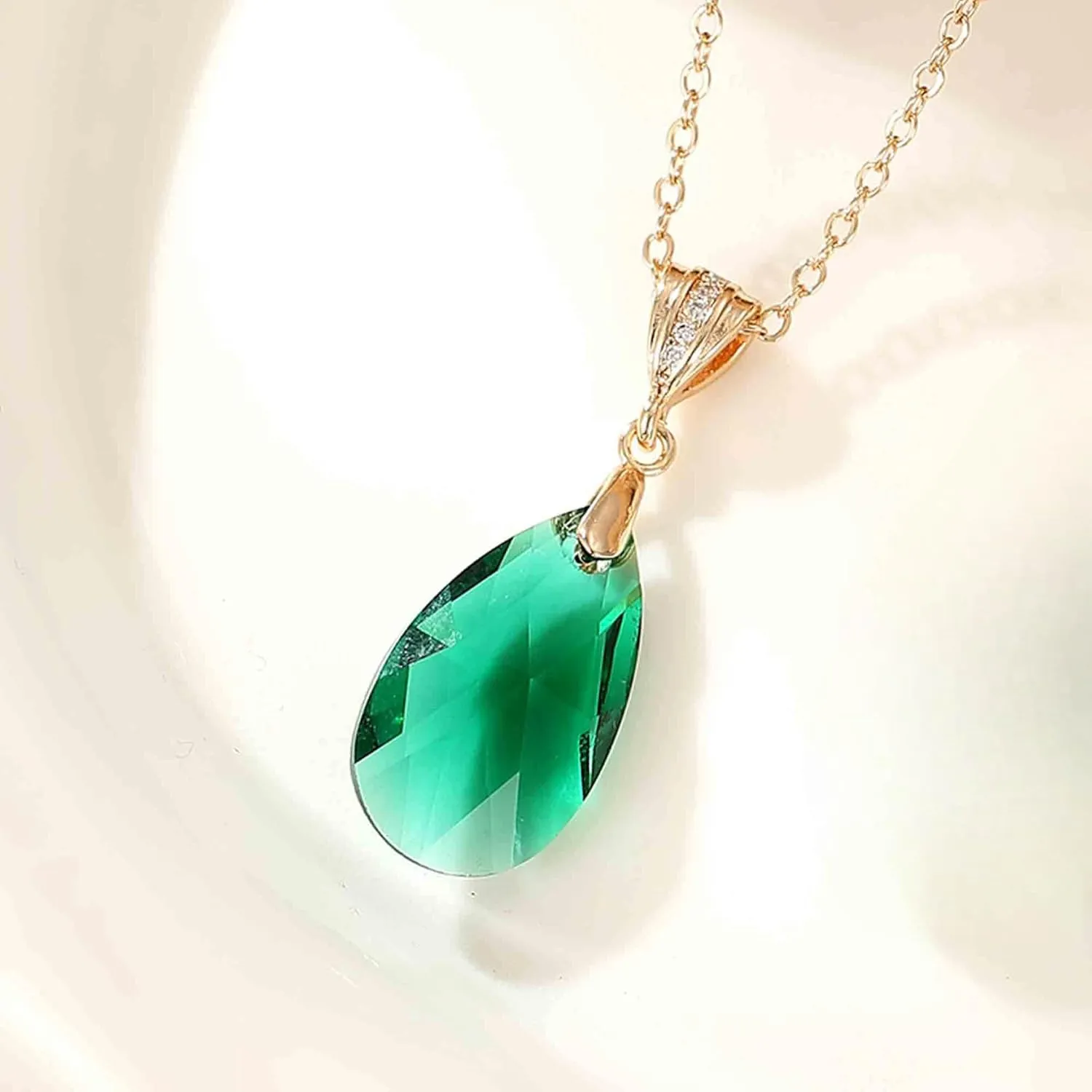 EVEVIC Austrian Crystals Teardrop Pendant Necklace for Women 14K Gold Plated Eco-friendly Brass Hypoallergenic Jewelry