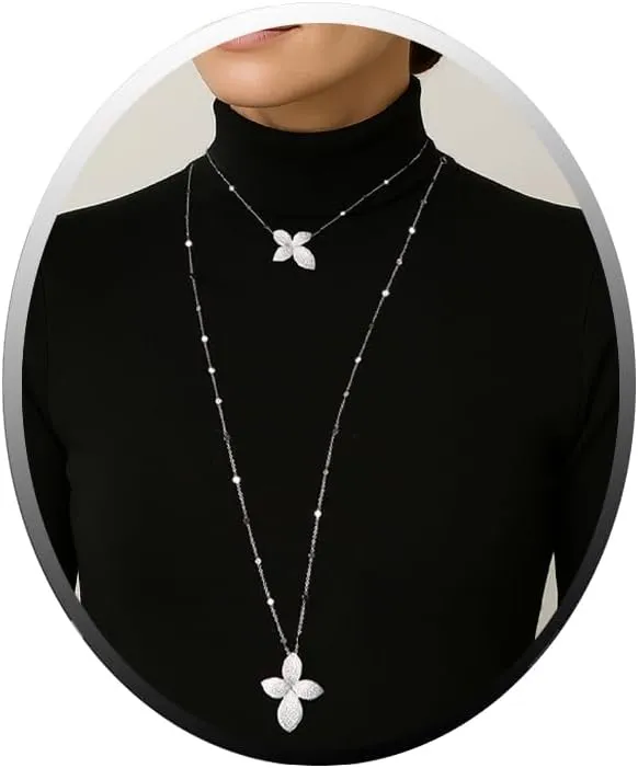 Extra Long Necklaces for Women Silver Bold Statement Leaf Layered Necklace Bohemian Beaded Necklaces Rhinestone