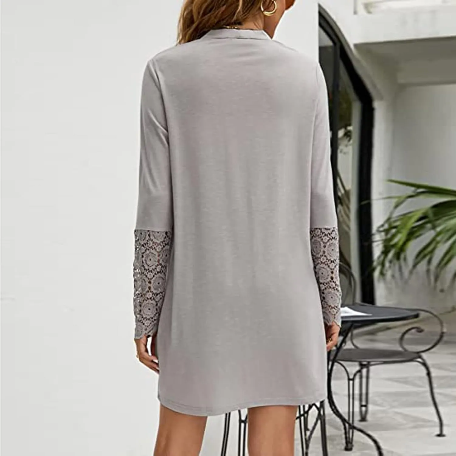 Fall Jackets for Women 2024 Casual Lace Long Sleeve Tops Mid-Length Button Cardigan Coats Outerwear with Pockets