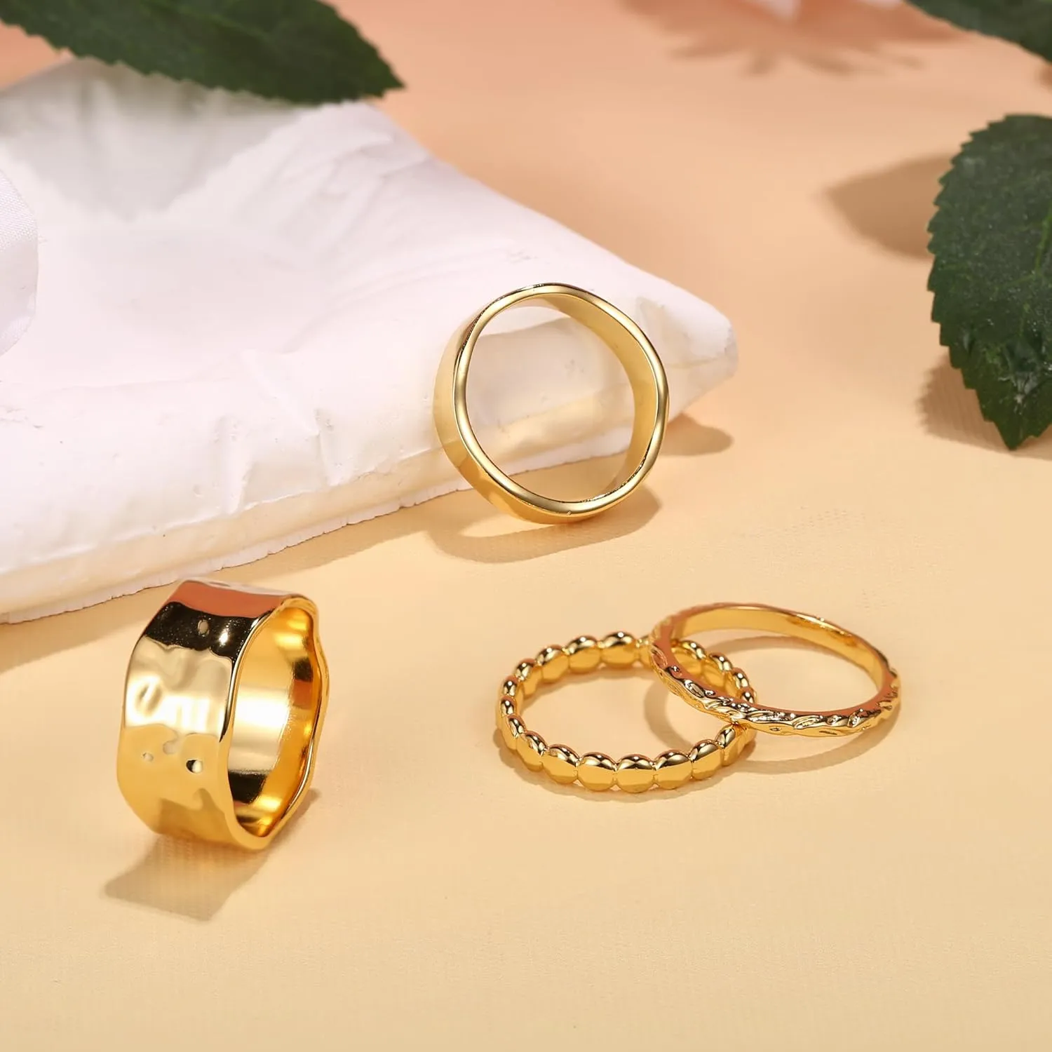Fansilver Stackable Chunky Gold Rings for Women Non Tarnish Dainty 14K Gold Plated Stacking Thumb Rings Set Trendy Gold Wedding Band Ring Size 5-11