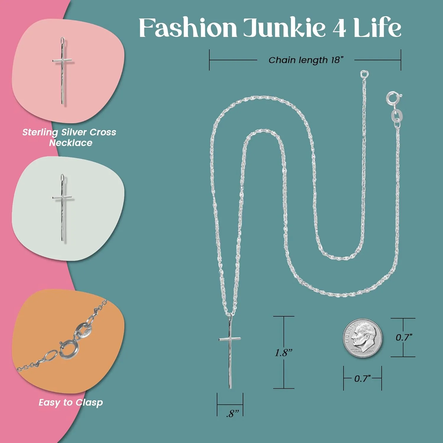 FashionJunkie4Life Sterling Silver Cross Necklace for Men and Women
