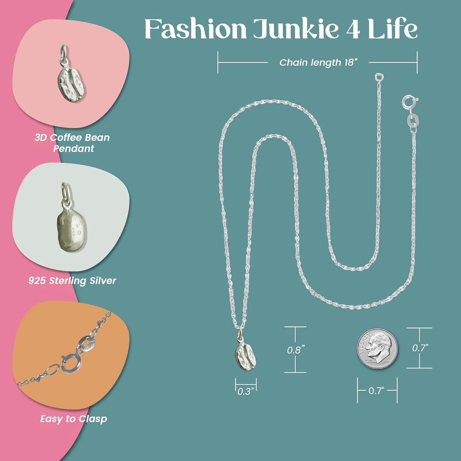 FashionJunkie4Life Sterling Silver Fun Dainty Food Pendant Necklaces for Women