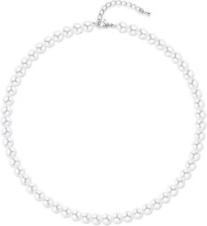 Faux Pearl Strand 4mm-10mm 14"-22" White Pearl Necklace Choker Women Men Wedding Jewelry