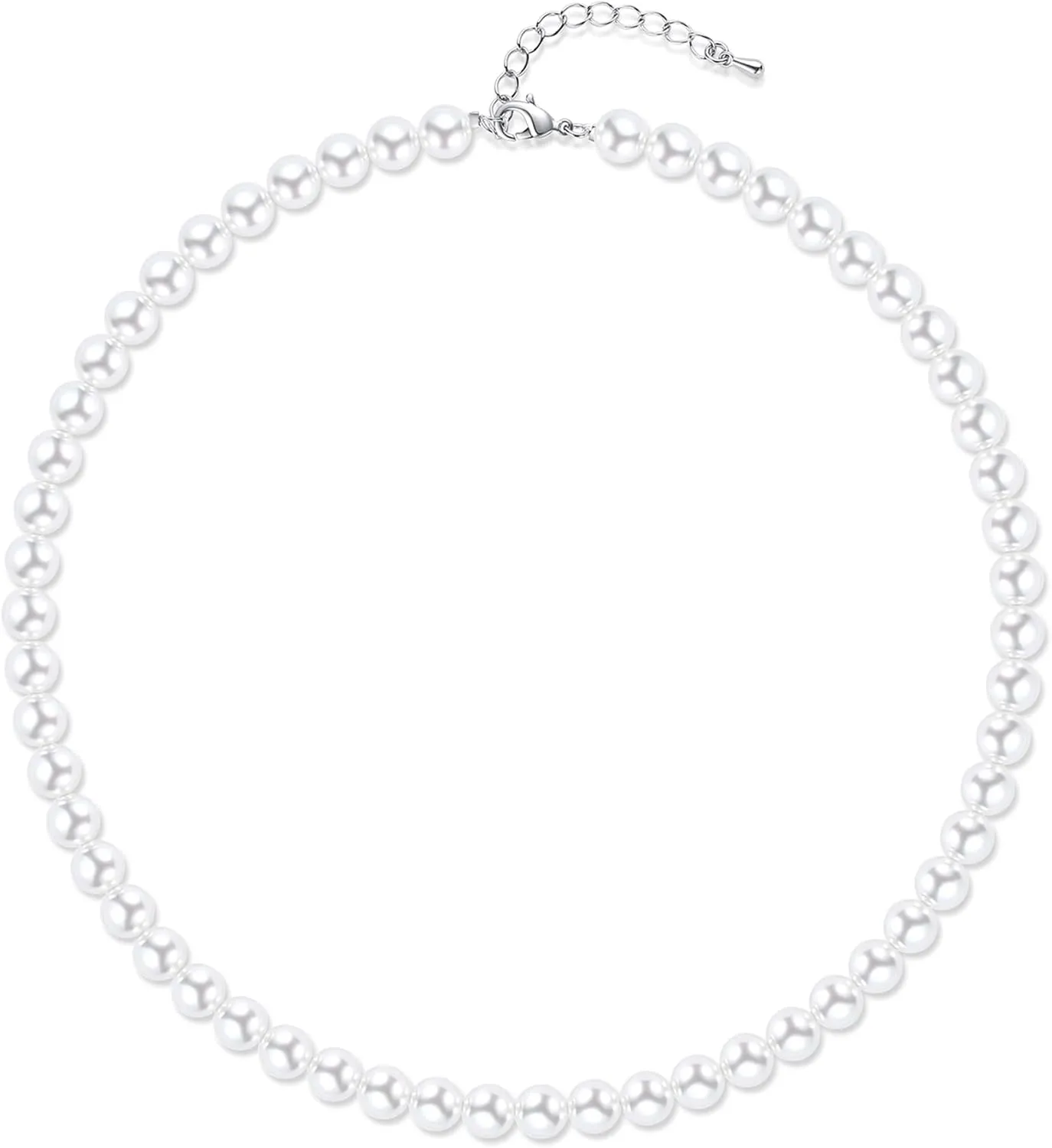 Faux Pearl Strand 4mm-10mm 14"-22" White Pearl Necklace Choker Women Men Wedding Jewelry
