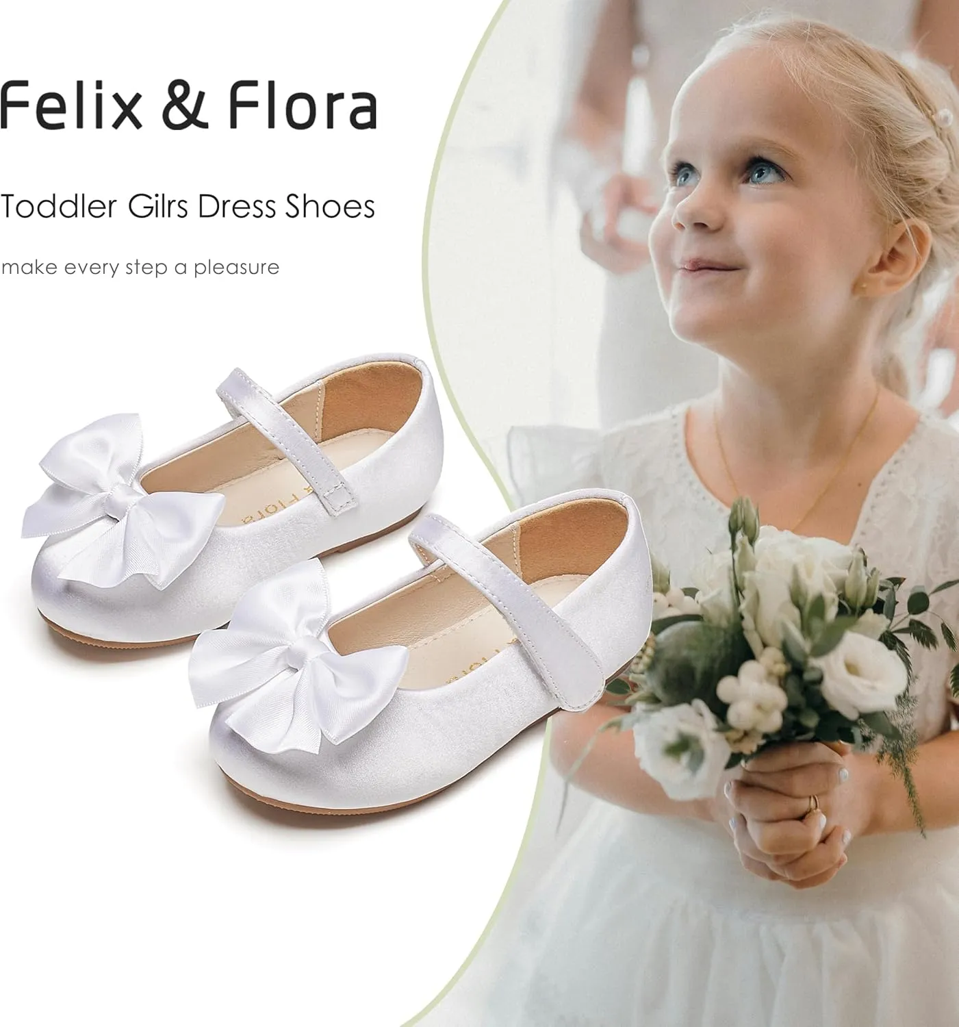 Felix & Flora Toddler Flower Girl Dress Shoes - Girl Ballet Flats Party School Shoes Wedding
