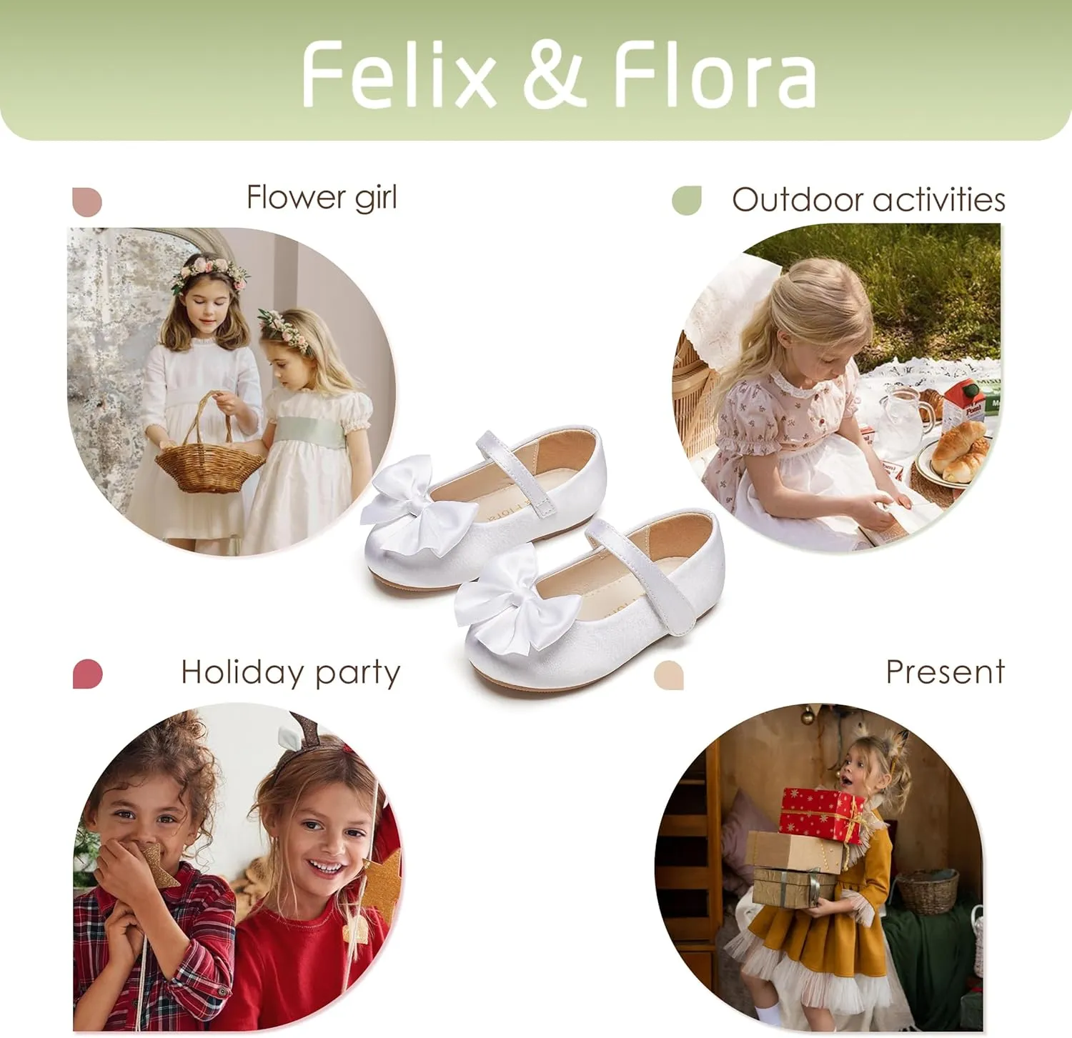 Felix & Flora Toddler Flower Girl Dress Shoes - Girl Ballet Flats Party School Shoes Wedding