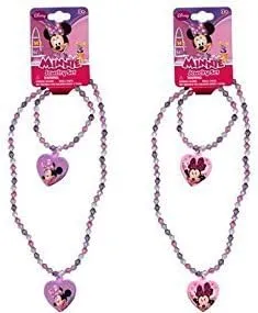 Female Minnie Bowtique Necklace and Bracelet Set x 2 Set (1 Pink 1 Purple set)