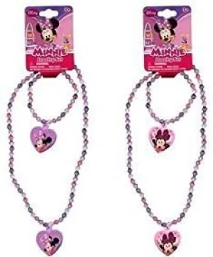 Female Minnie Bowtique Necklace and Bracelet Set x 2 Set (1 Pink 1 Purple set)
