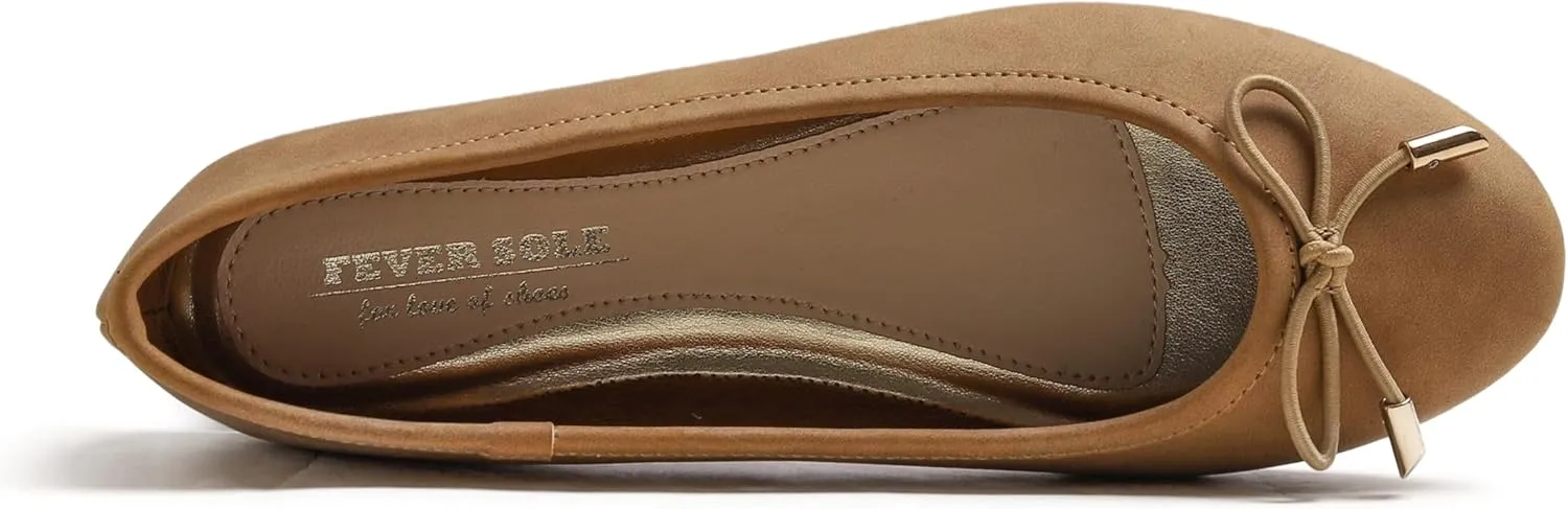 FEVERSOLE Women's Soft Cushion Comfort Round Toe Metal Trim Fashion Ballet Flats Walking Shoes