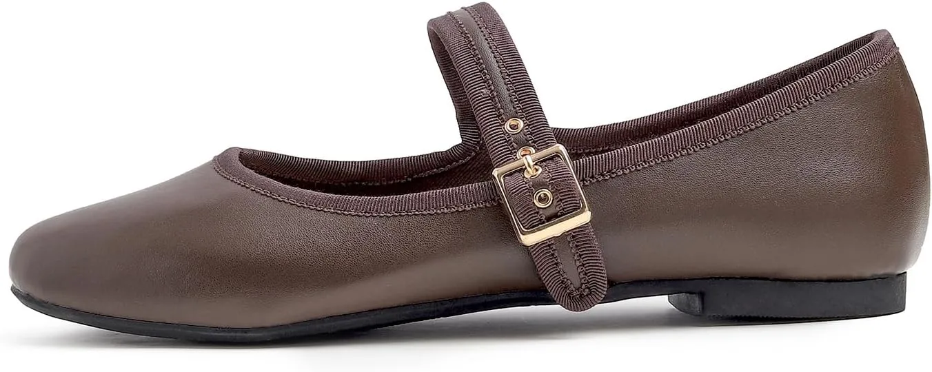 FEVERSOLE Women's Soft Cushion Extra Padded Comfort Round Toe Mary Jane Metal Buckle Fashion Ballet Flats Walking Shoes