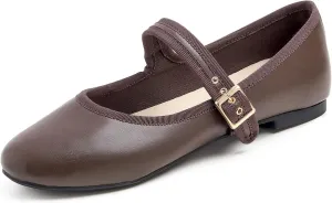 FEVERSOLE Women's Soft Cushion Extra Padded Comfort Round Toe Mary Jane Metal Buckle Fashion Ballet Flats Walking Shoes