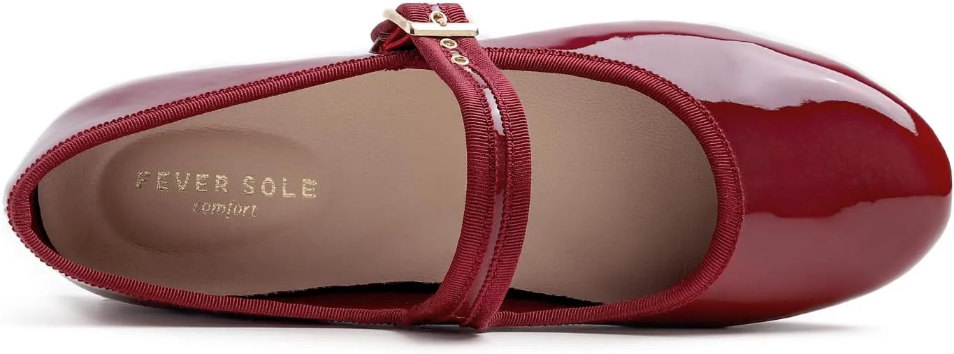 FEVERSOLE Women's Soft Cushion Extra Padded Comfort Round Toe Mary Jane Metal Buckle Fashion Ballet Flats Walking Shoes