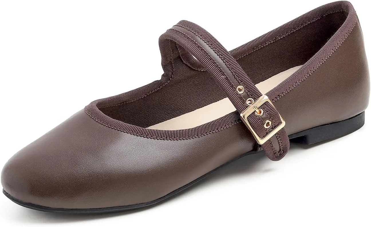 FEVERSOLE Women's Soft Cushion Extra Padded Comfort Round Toe Mary Jane Metal Buckle Fashion Ballet Flats Walking Shoes
