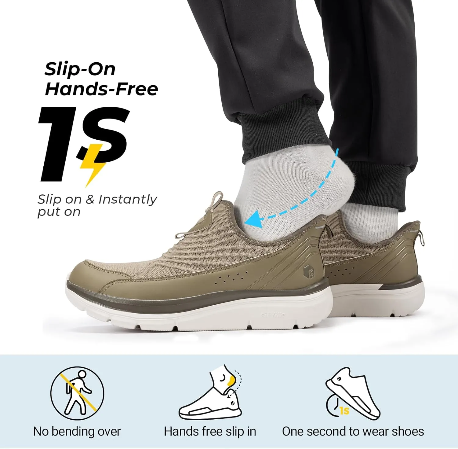 FitVille Men's Extra Wide Slip on Walking Shoes, Breathable Hands Free Slip on Sneakers, Comfortable Orthopedic Shoes for Standing All Day - Step Ease V1