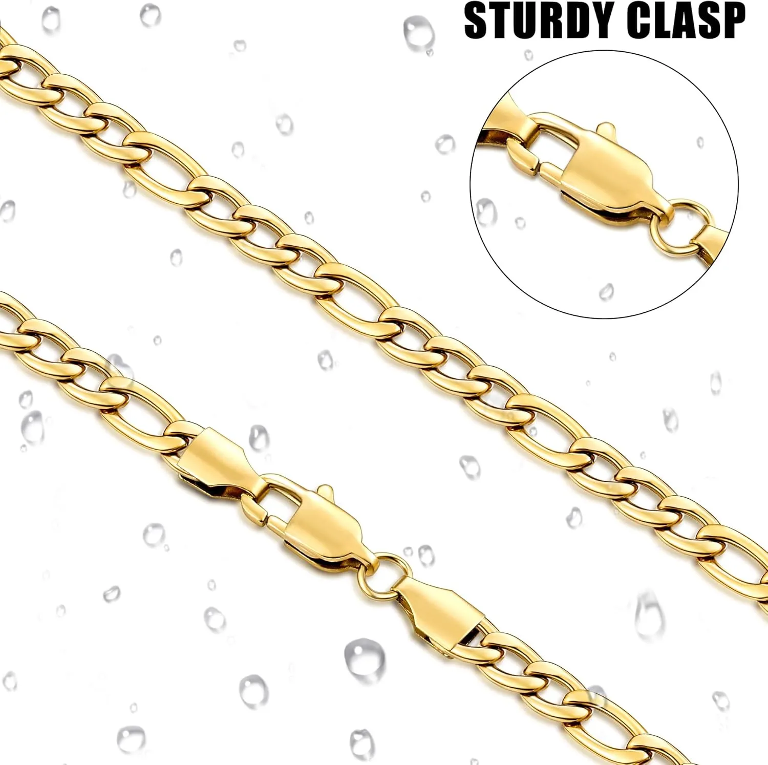 Fiusem Figaro Chains for Men,14k Gold plated Mens Chain Necklaces, 3.5mm/5mm Stainless Steel Men Necklaces