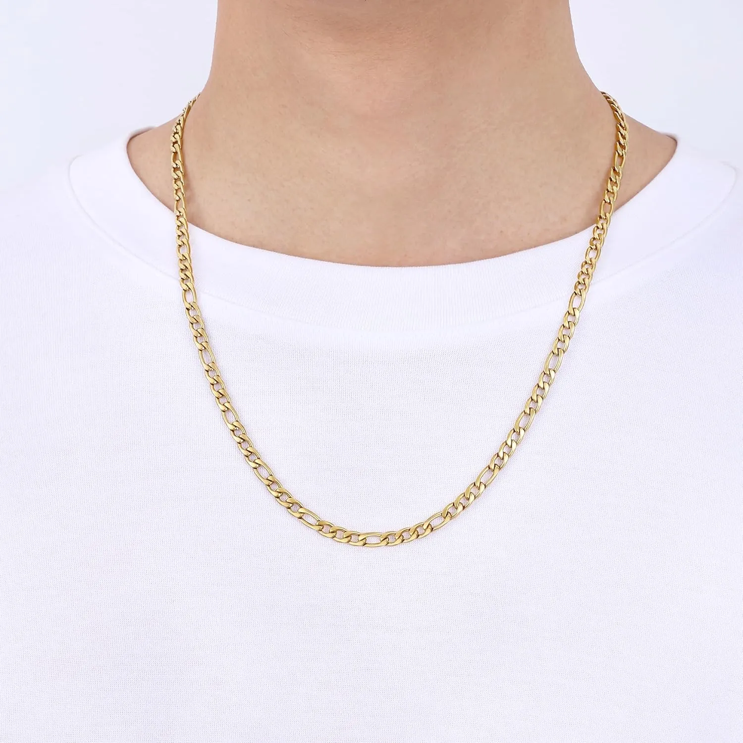 Fiusem Figaro Chains for Men,14k Gold plated Mens Chain Necklaces, 3.5mm/5mm Stainless Steel Men Necklaces