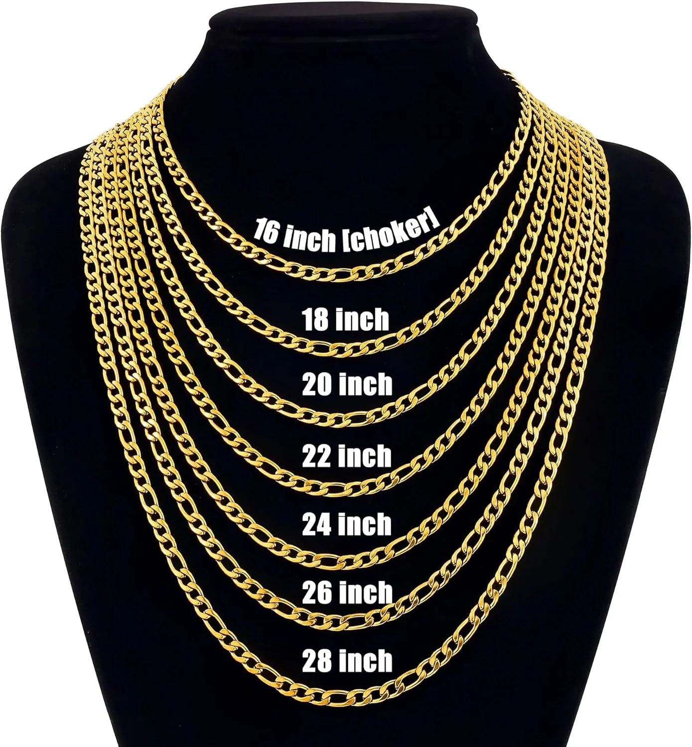 Fiusem Figaro Chains for Men,14k Gold plated Mens Chain Necklaces, 3.5mm/5mm Stainless Steel Men Necklaces