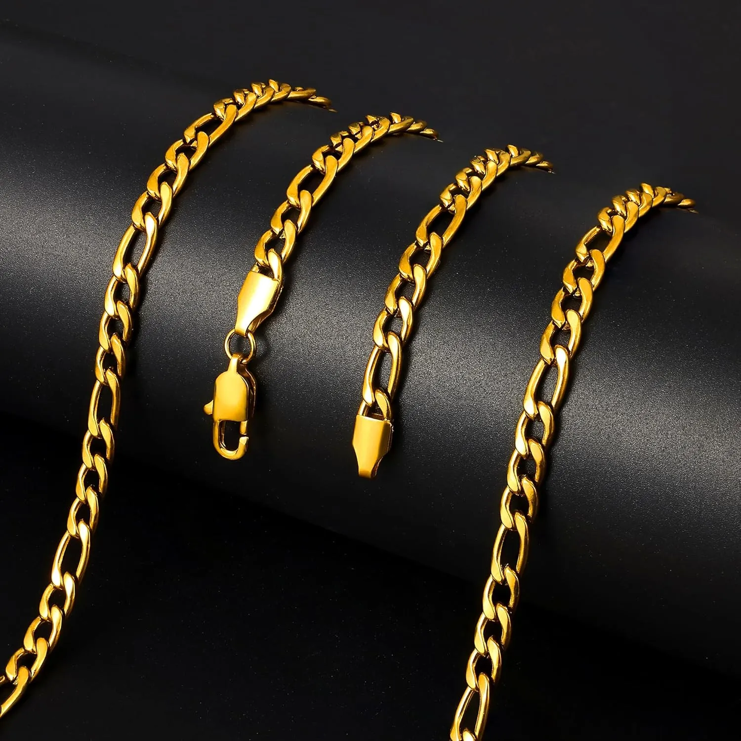 Fiusem Figaro Chains for Men,14k Gold plated Mens Chain Necklaces, 3.5mm/5mm Stainless Steel Men Necklaces