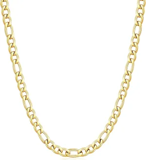 Fiusem Figaro Chains for Men,14k Gold plated Mens Chain Necklaces, 3.5mm/5mm Stainless Steel Men Necklaces