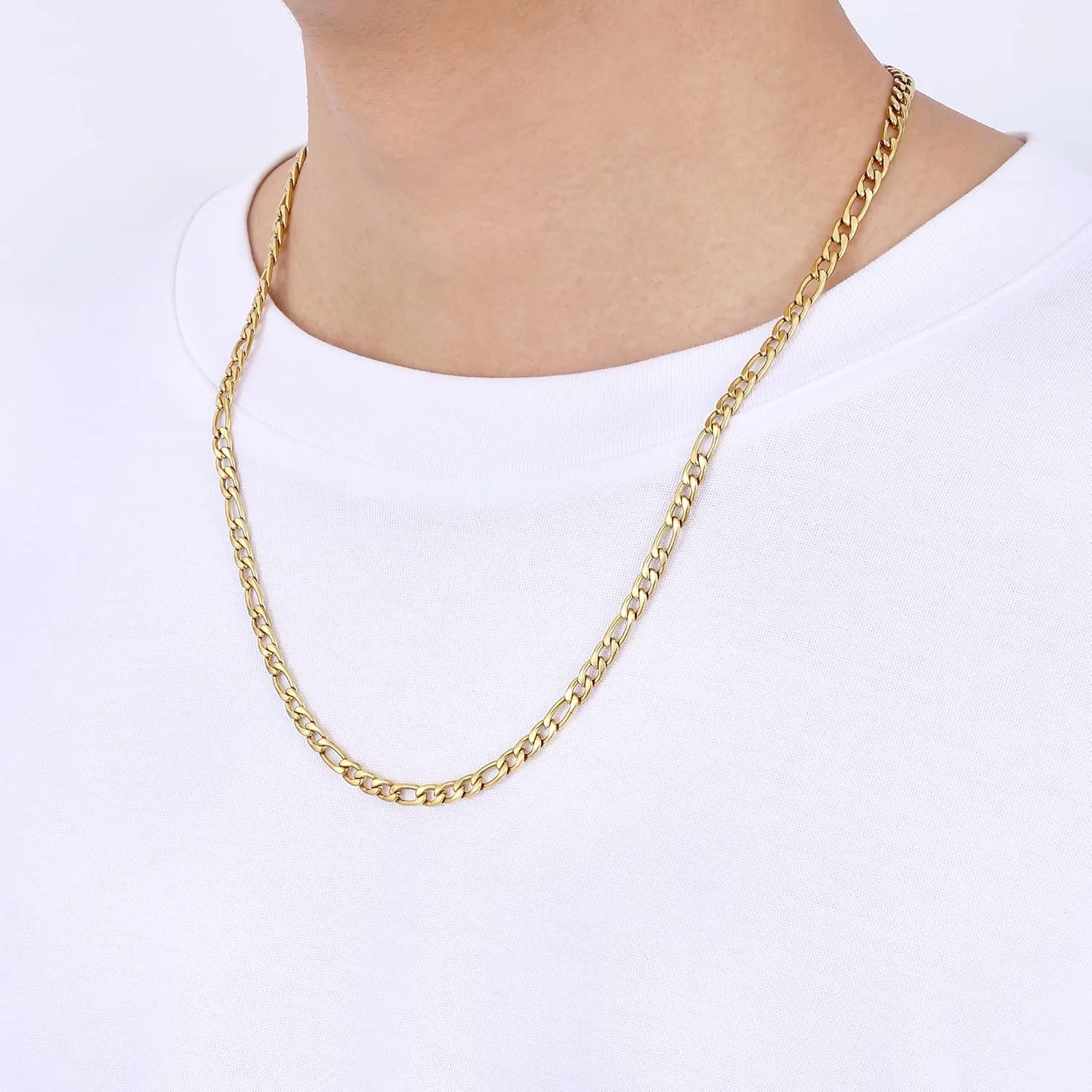 Fiusem Figaro Chains for Men,14k Gold plated Mens Chain Necklaces, 3.5mm/5mm Stainless Steel Men Necklaces