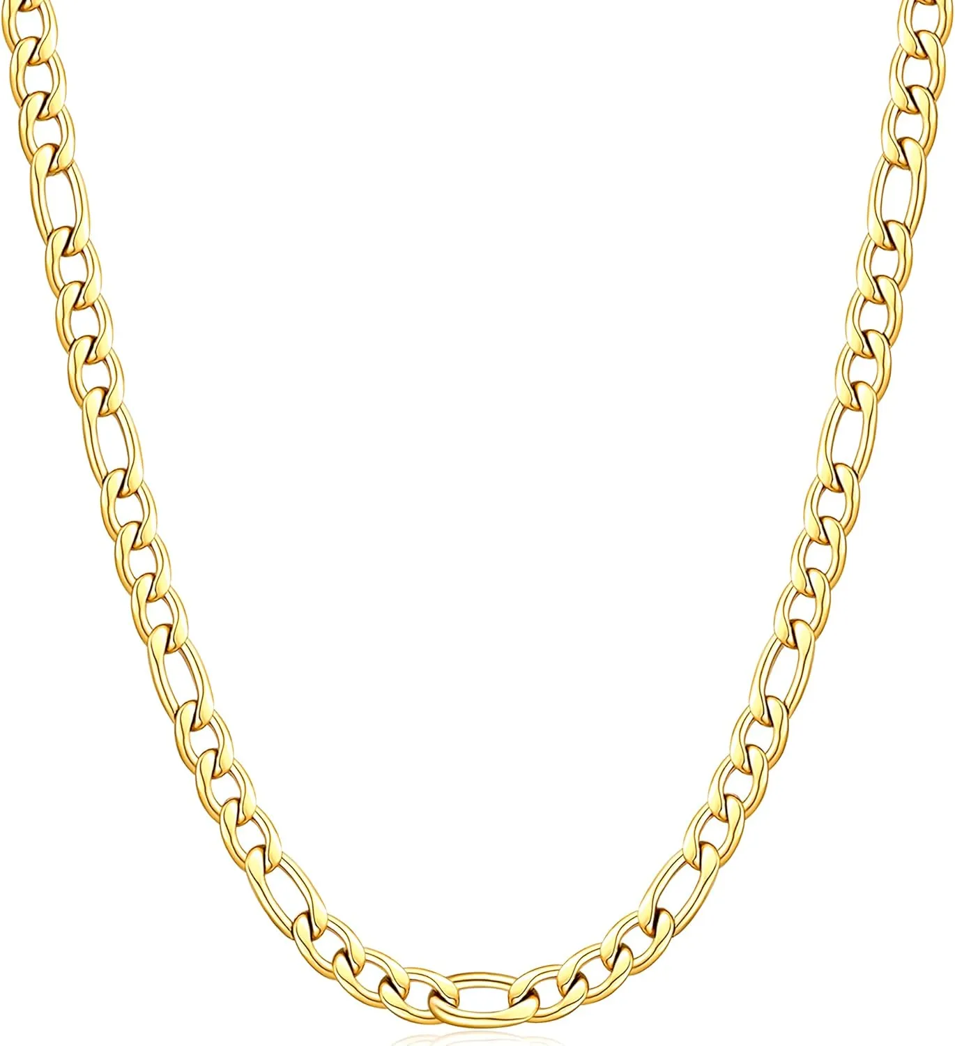 Fiusem Figaro Chains for Men,14k Gold plated Mens Chain Necklaces, 3.5mm/5mm Stainless Steel Men Necklaces